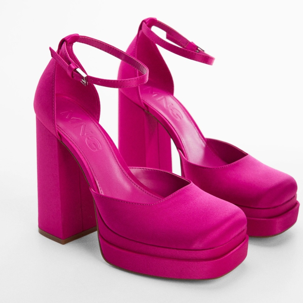 Mango Satin Platform Heel Fuschia Size 7